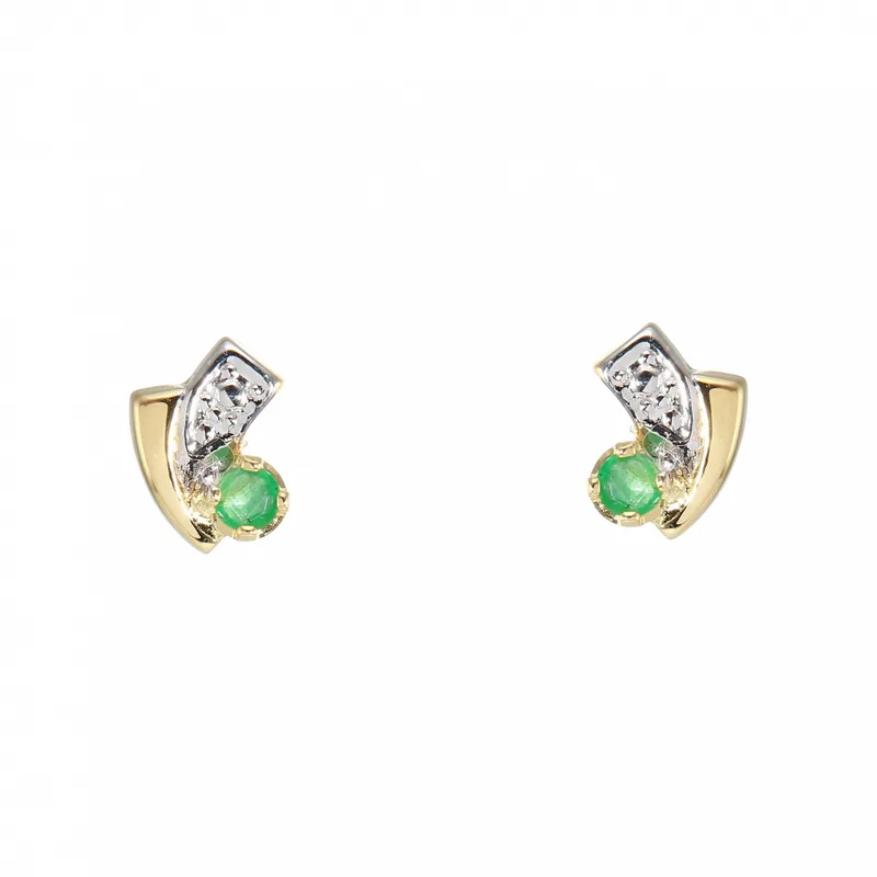 Boucles d'oreilles 2tons Emeraude Verte Rondes 2.5mm en Or Jaune et Blanc 750 pour femme - Bijoux Trabbia Vuillermoz