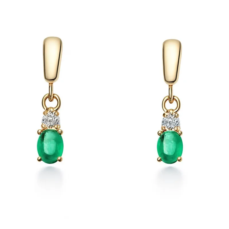 Boucles d'oreilles Emeraude Verte et Oxyde Pendante en Or Jaune 750 pour femme - Bijoux Trabbia Vuillermoz